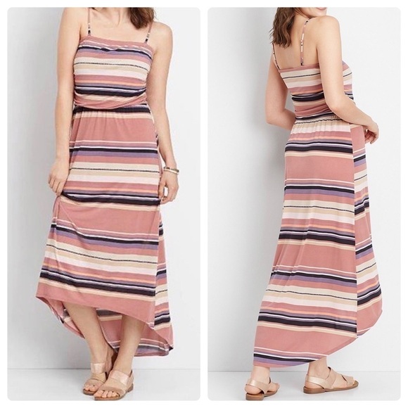 nwot Maurices Pink Beige Stripes Convertible Hi-low Maxi Dress US XS - Picture 1 of 6